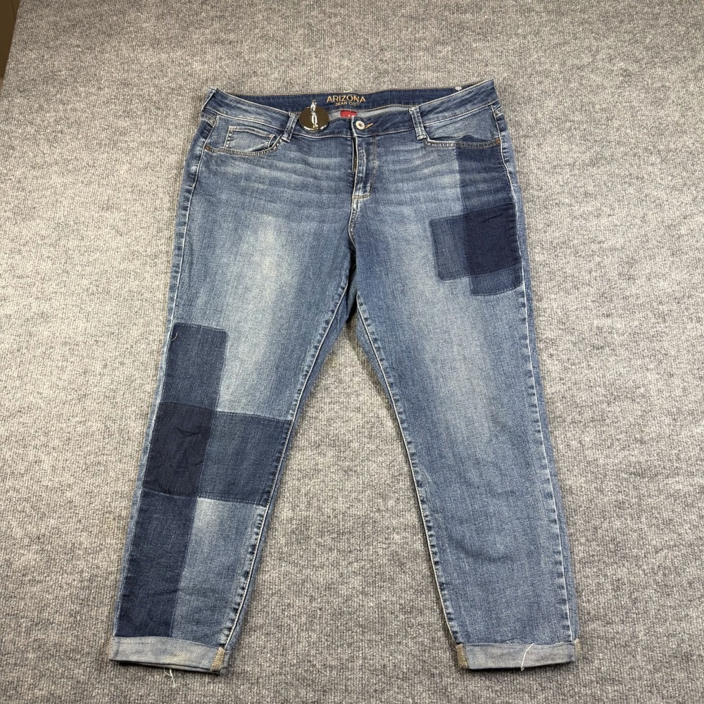 Arizona Jean Co. Patchwork Jeans Womens Junior 17 Blue Denim Cuffed Skinny 38X25